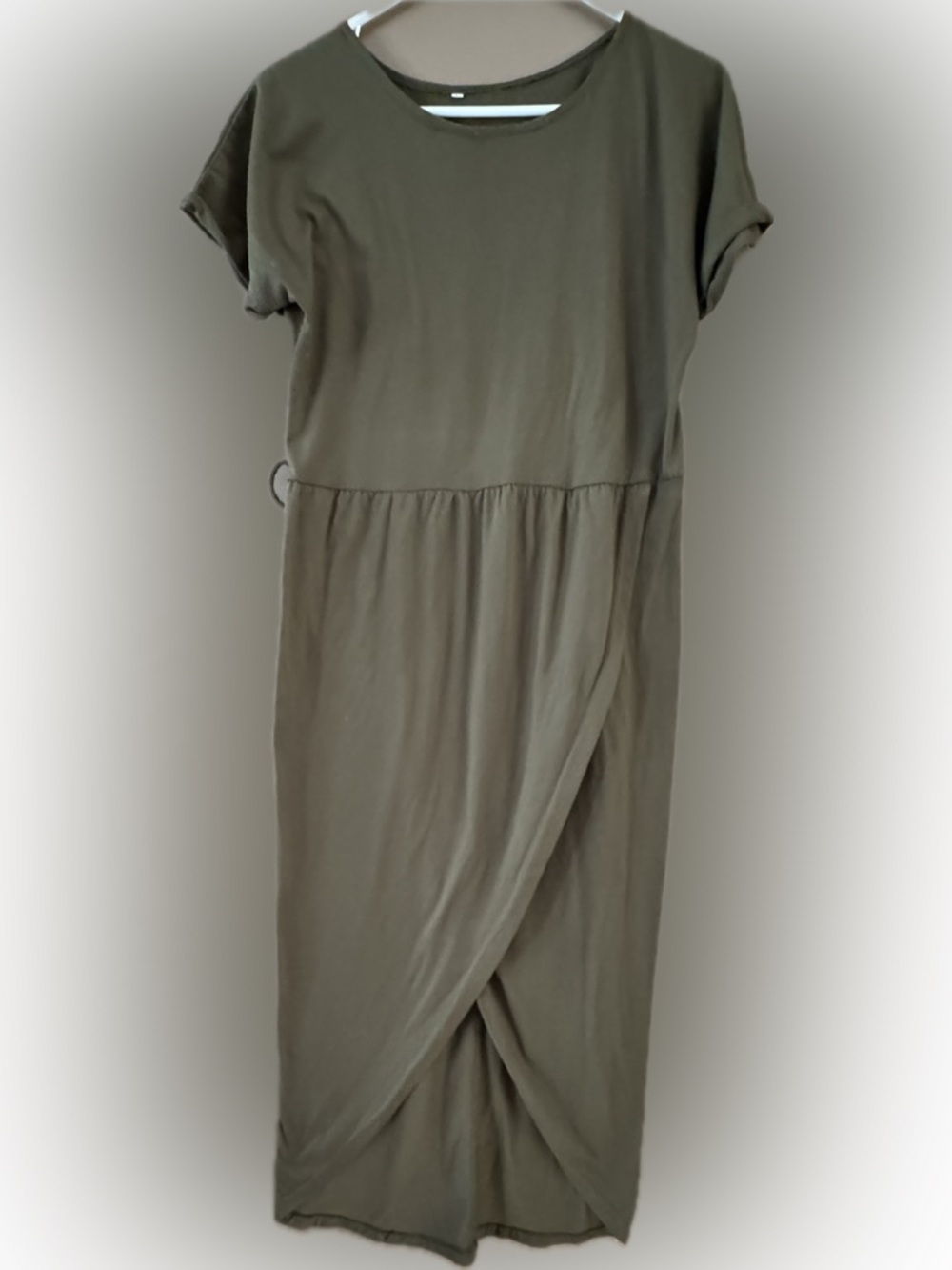 Olive Green Wrap-Front Maxi Dress